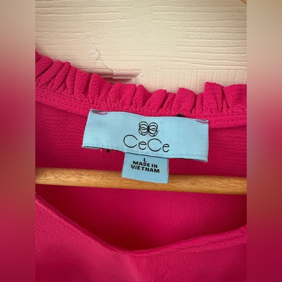 CeCe ruffle trim v-neck blouse puff short sleeve size large pink - Picture 2 of 7